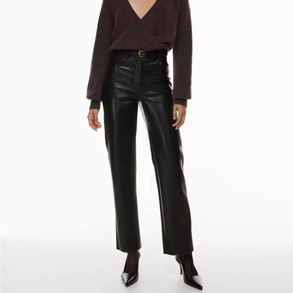 Aritzia Wilfred Melina Faux Leather Pants Womens 12 Black High Rise Straight Leg